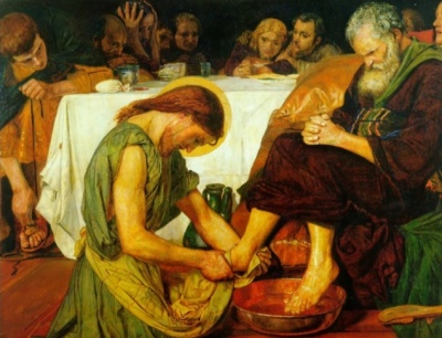 Christ washing St. Peter's feet at the Last Supper, Ford Madox Brown [1865] (Public Domain Image)