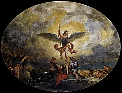 Micheal Defeats Satan, by Eugéne Delacroix [1854-61] (Public Domain Image)